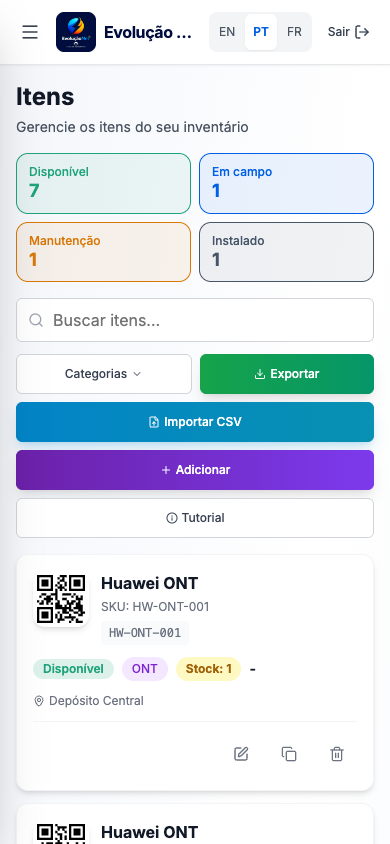 Lista de itens no celular