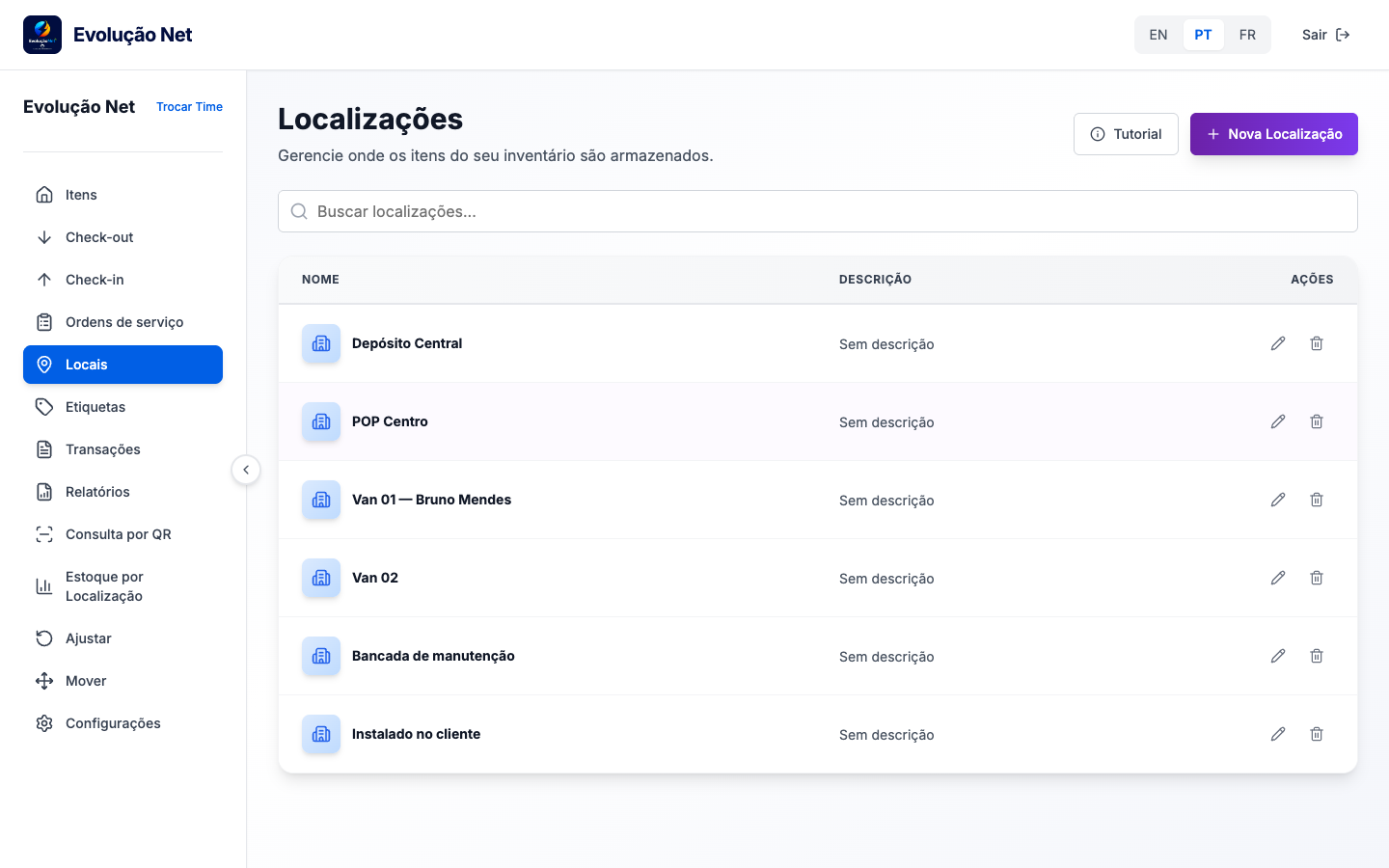 Cadastro de localizações
