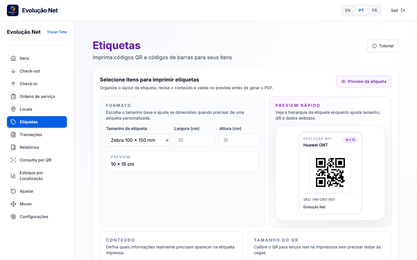Preview de etiqueta QR Huawei ONT